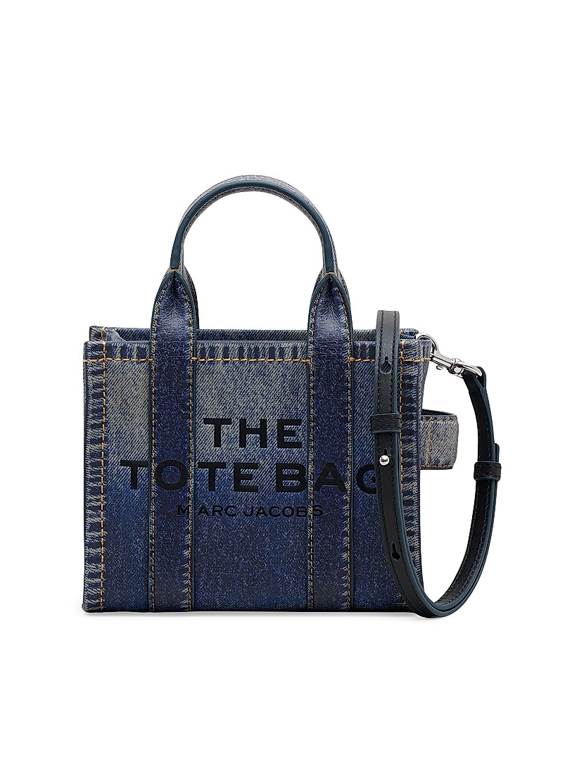 Shop Marc Jacobs The Denim-Printed Leather Crossbody Tote Shop Marc Jacobs The Denim-Printed Leather Crossbody Tote