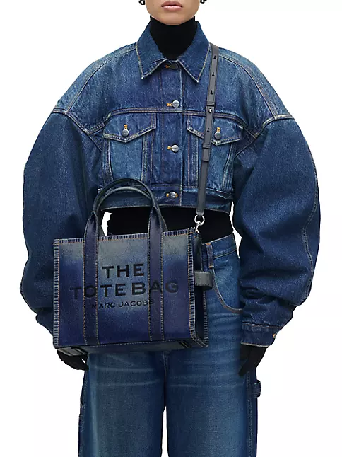 Shop Marc Jacobs The Medium Denim-Printed Leather Tote Bag