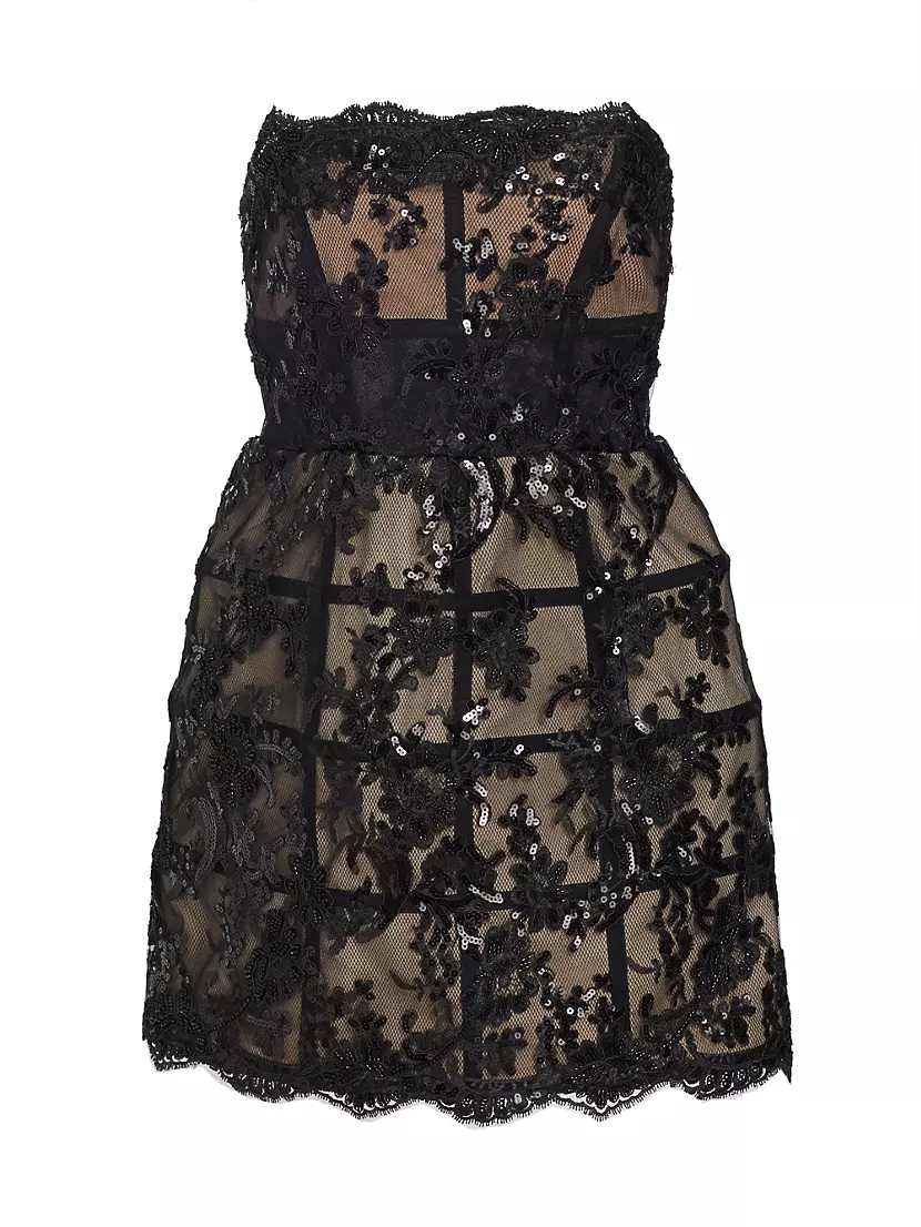 Shop Alice + Olivia Gerda Lace & Sequin Strapless Minidress