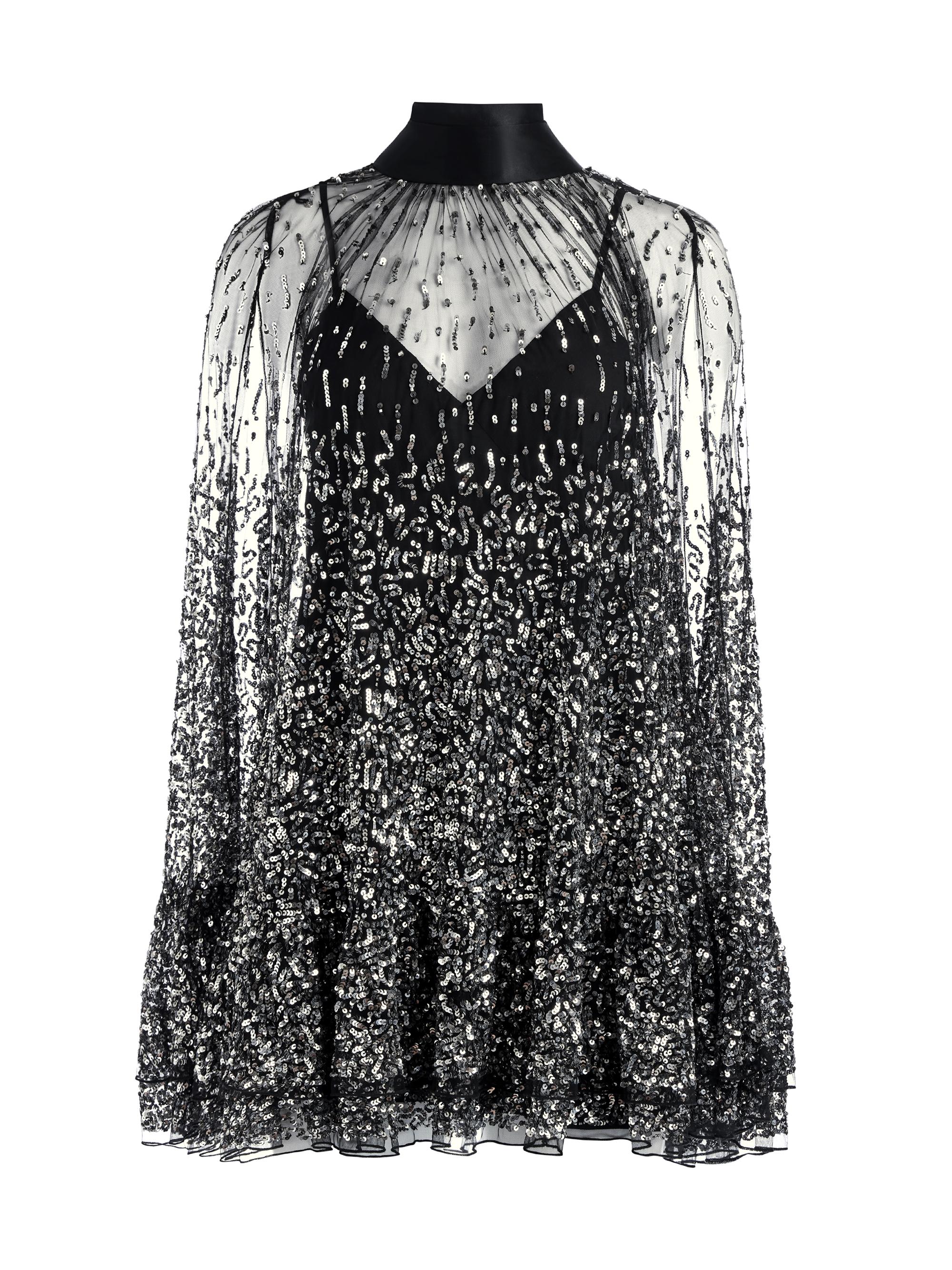 Alice + Olivia Women's Zenon Sequined Cape Minidress - Black Silver