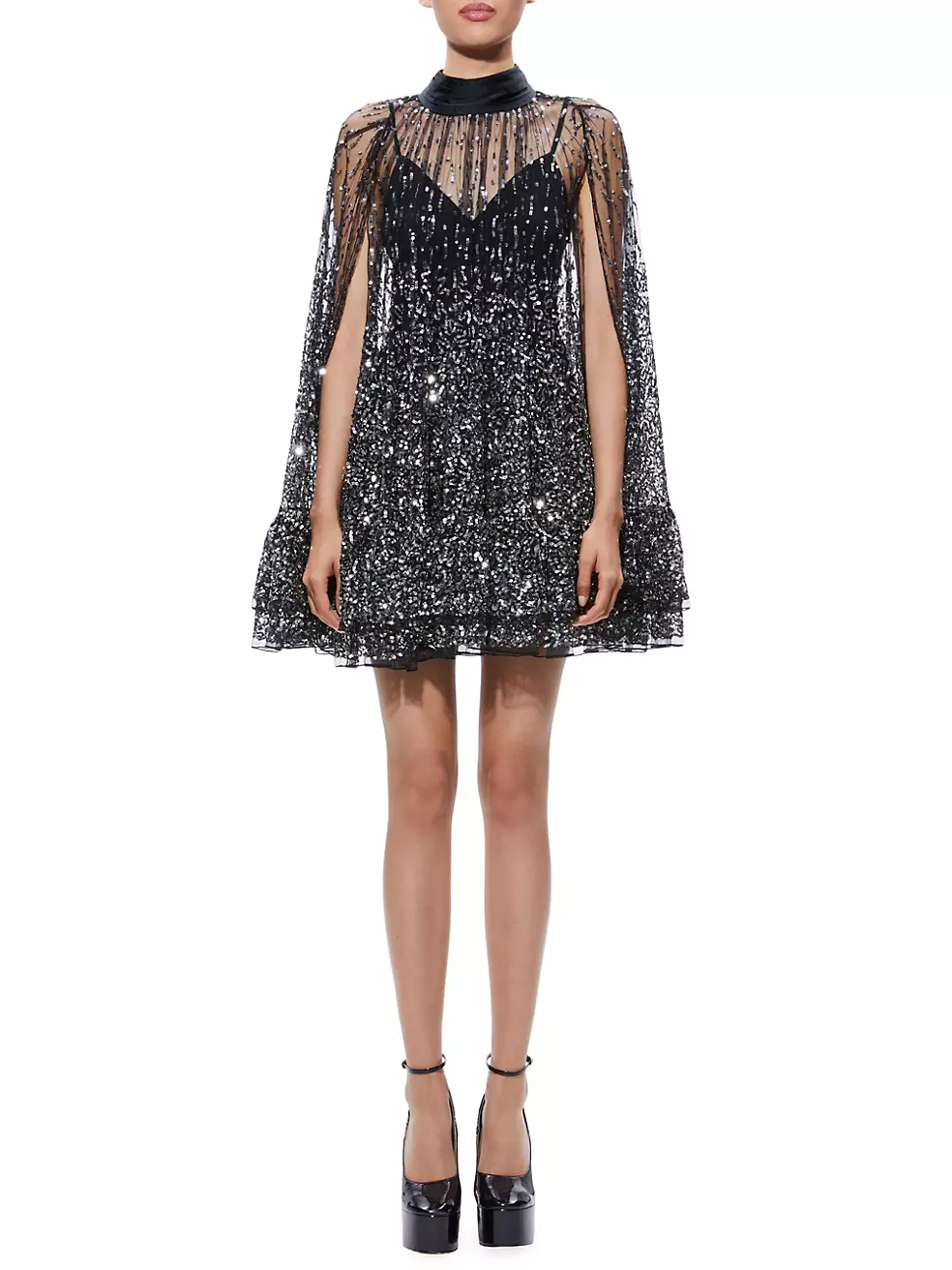 Shop Alice + Olivia Zenon Sequined Cape Minidress | Saks Fifth Avenue