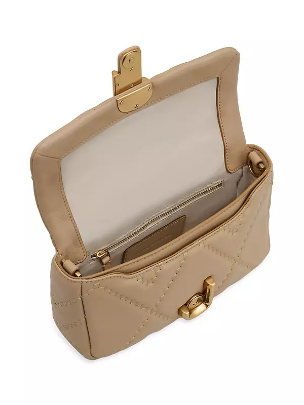 MARC JACOBS Beige & Gold Quilted Leather Lock Clutch Handbag