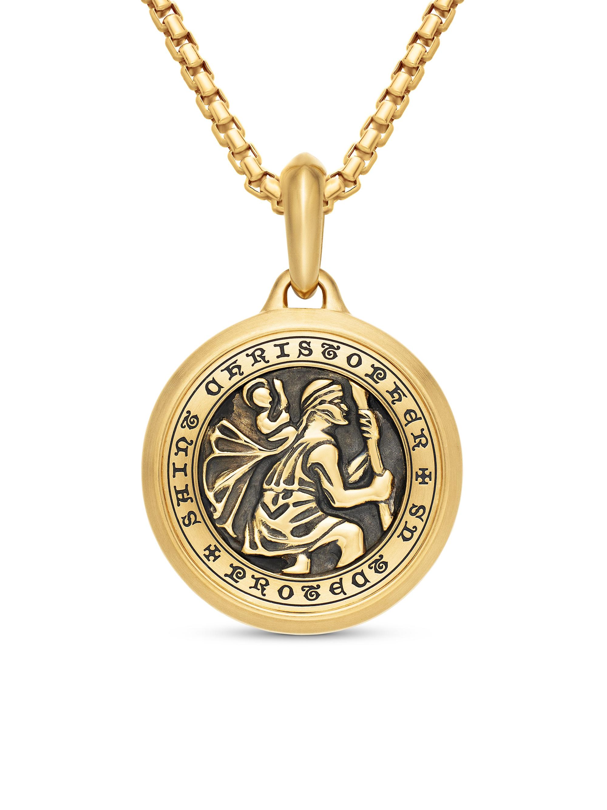 David Yurman Men's St. Christopher Amulet in 18K Yellow Gold, 34.5mm - Gold