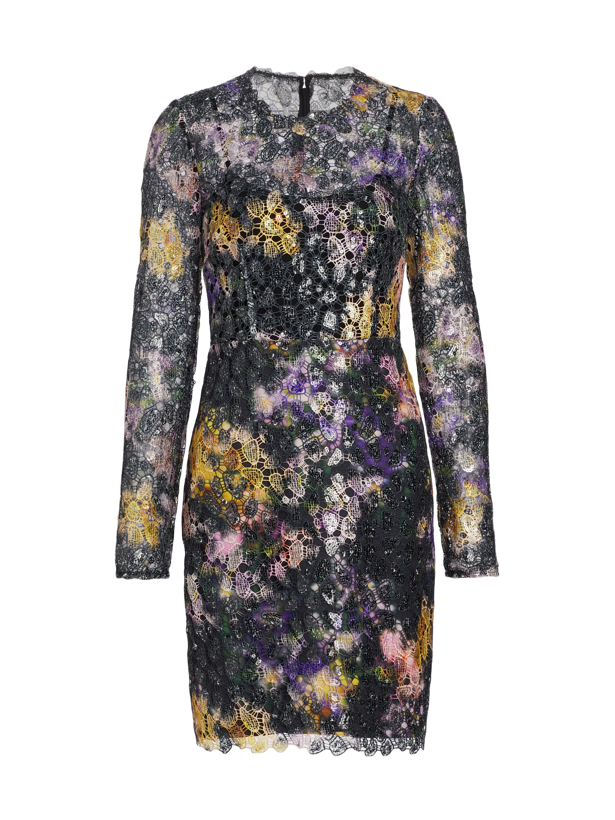 ML Monique Lhuillier Women's Jenna Floral Lace Long-Sleeve Minidress - Iris Blur