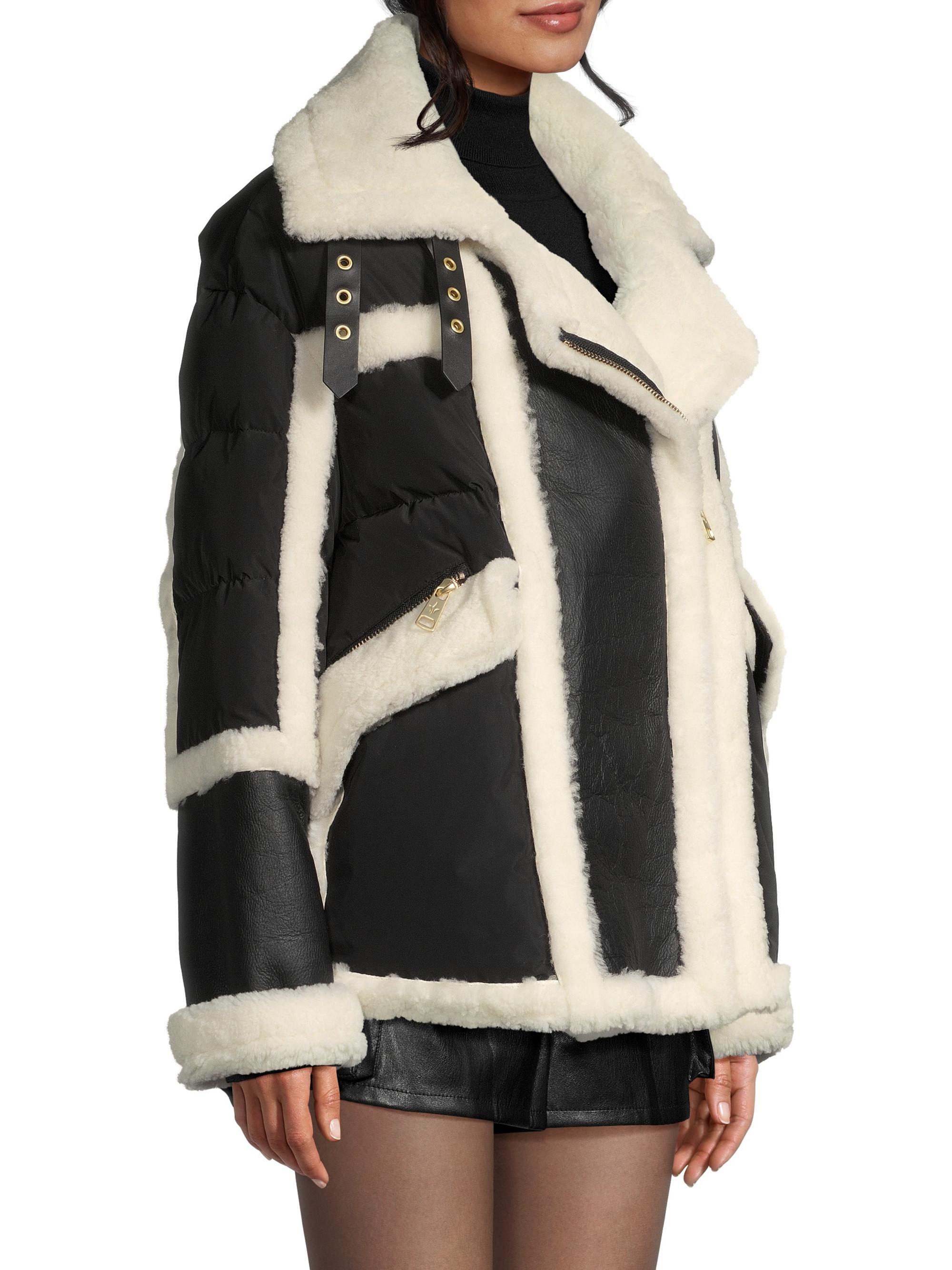 Nicole Benisti Mixed Media Shearling Down Moto Jacket | Saks Fifth
