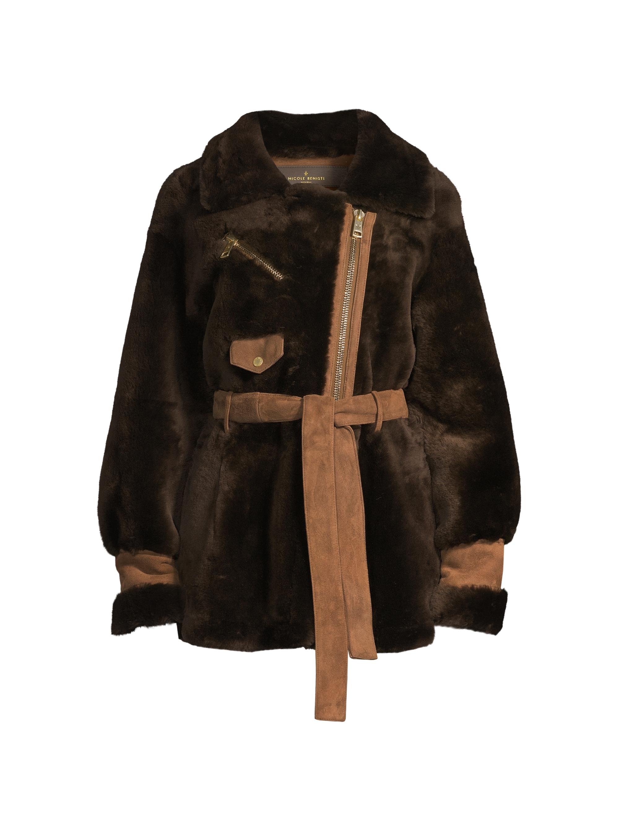 Nicole Benisti Women's Elizabeth Belted Shearling Jacket - Chocolate
