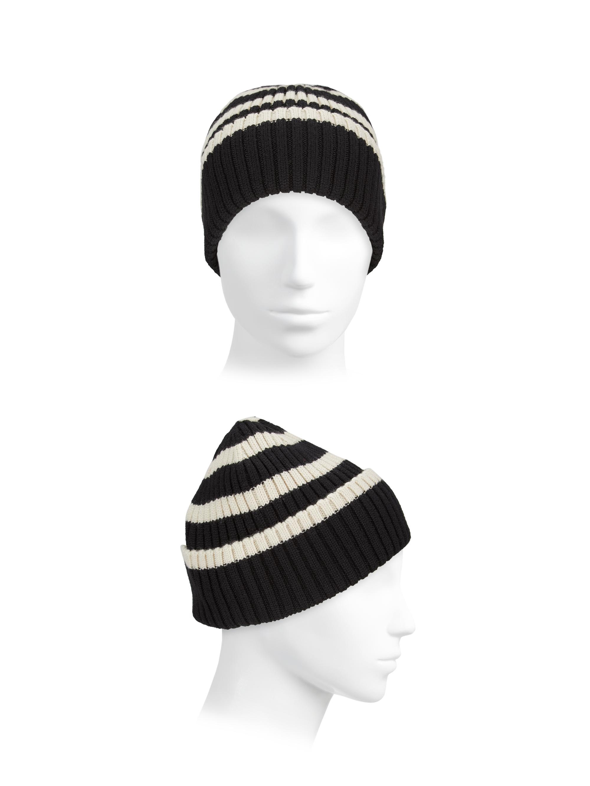 New $200 TORY BURCH black & ivory Striped Wool Ski Beanie NWT OS 0400019674343_BLACK?wid=600&  main image 3