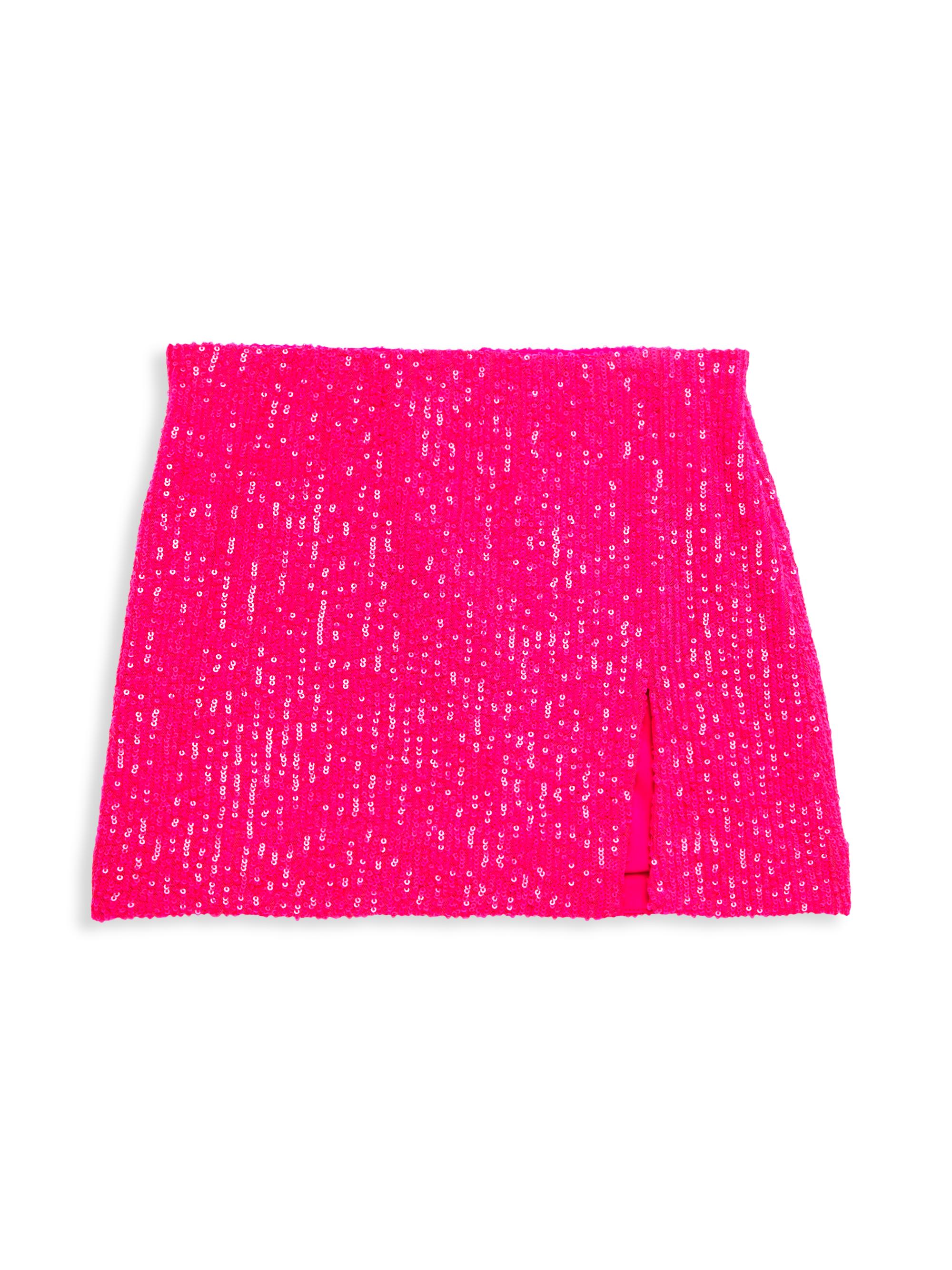 KatieJ NYC Girl's Taylor Sequin Mini Skirt - Neon Pink