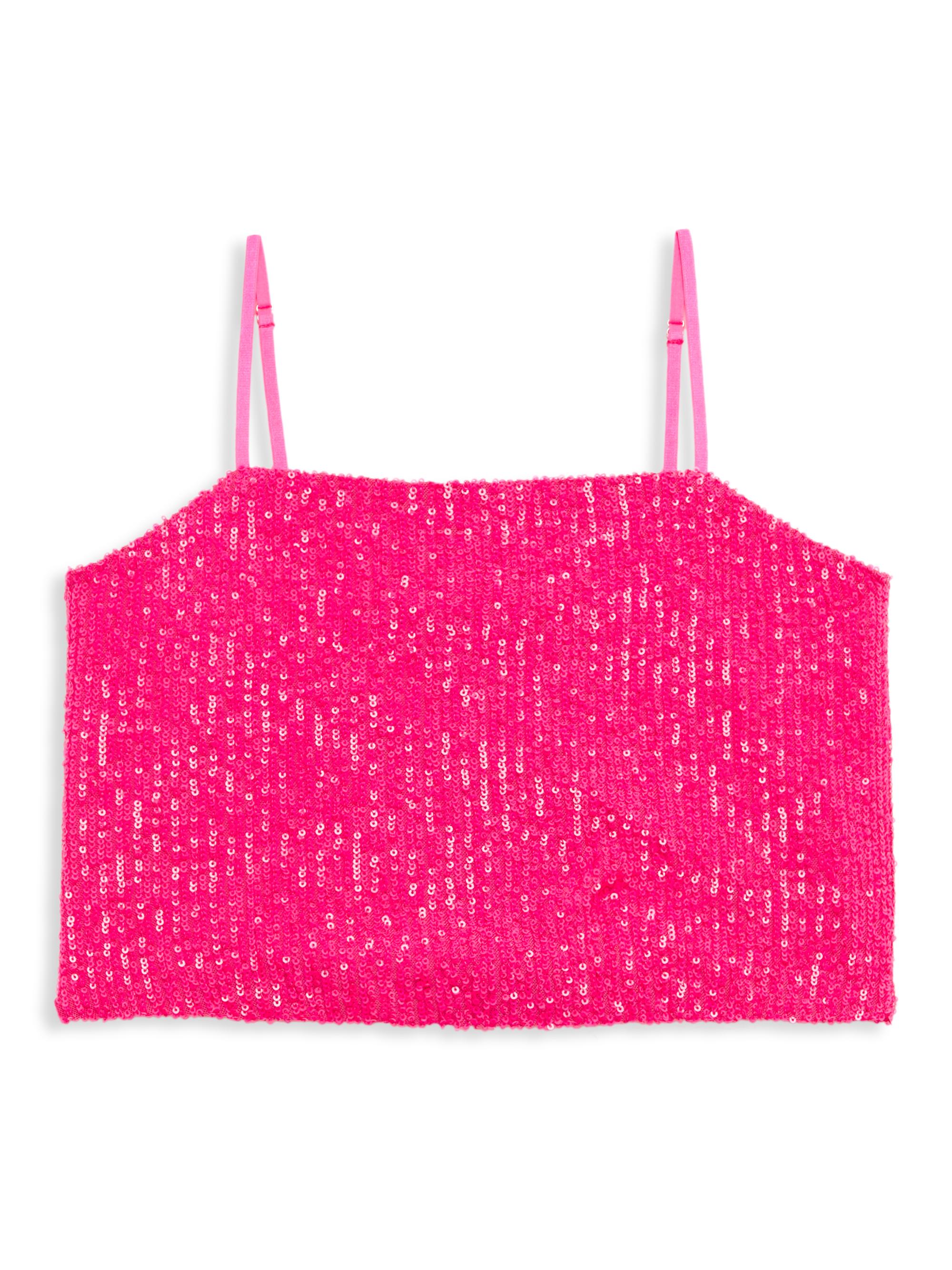 KatieJ NYC Girl's Taylor Sequined Crop Top - Neon Pink