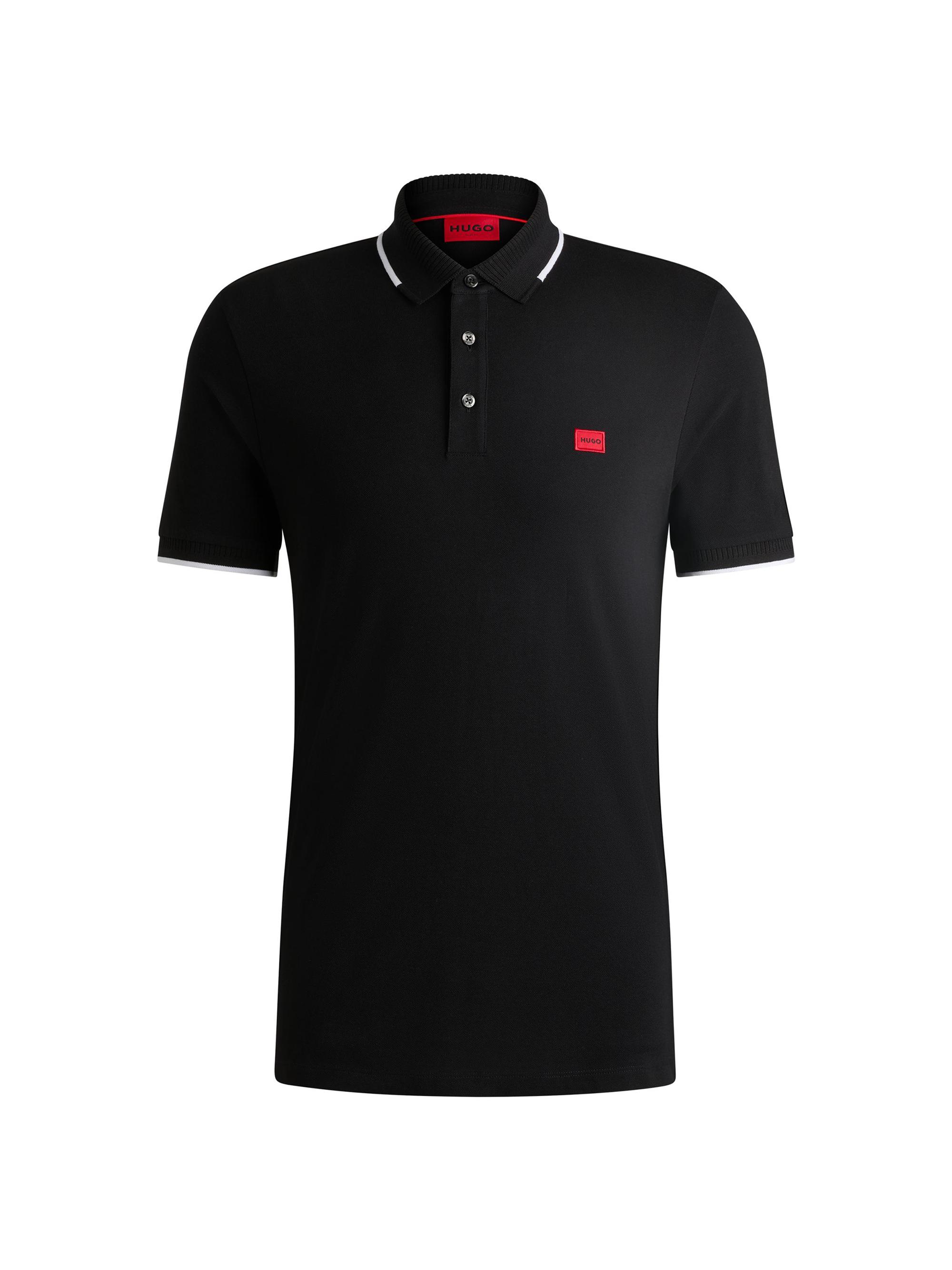 HUGO Men's Cotton-Piqué Slim-Fit Polo Shirt - Black White