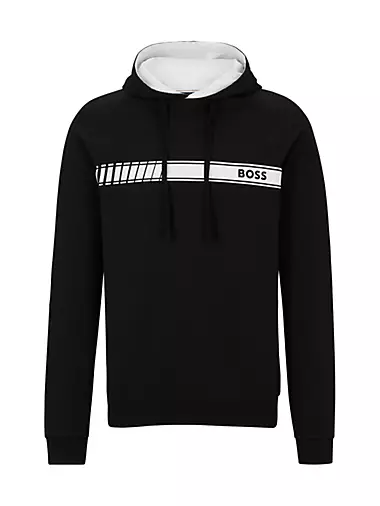 BOSS - Cotton-blend hoodie with graphic logo stripe