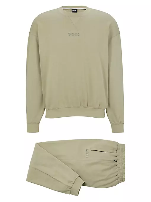 BOSS - Suede-Look Pajamas In Organic Cotton With Embroidered Logos