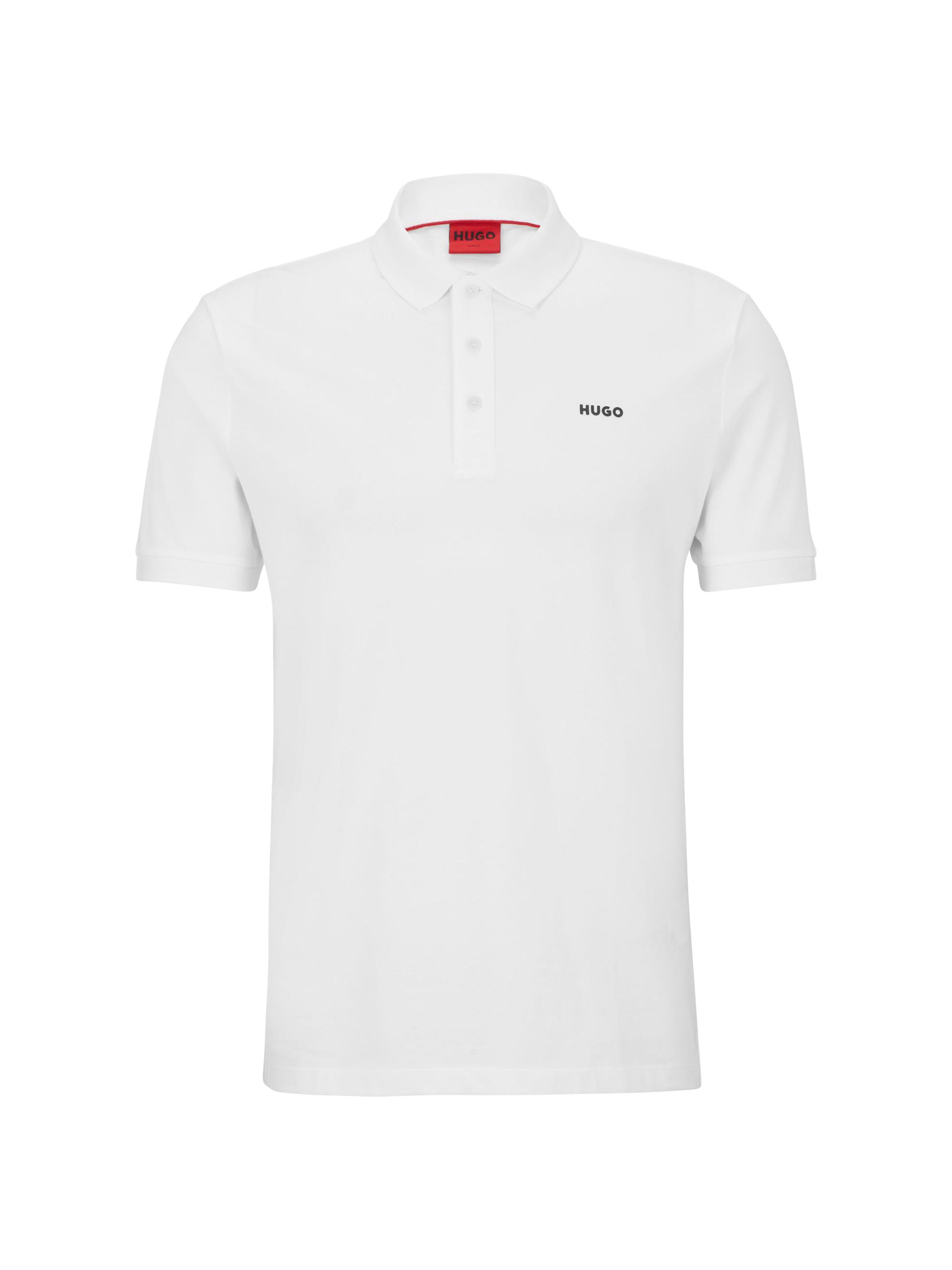 HUGO Men's Cotton-Piqué Polo Shirt with Logo Print - White - Women's Clothing