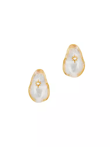 Pebble 20K-Gold-Plated, Rock Crystal Quartz & Cubic Zirconia Earrings