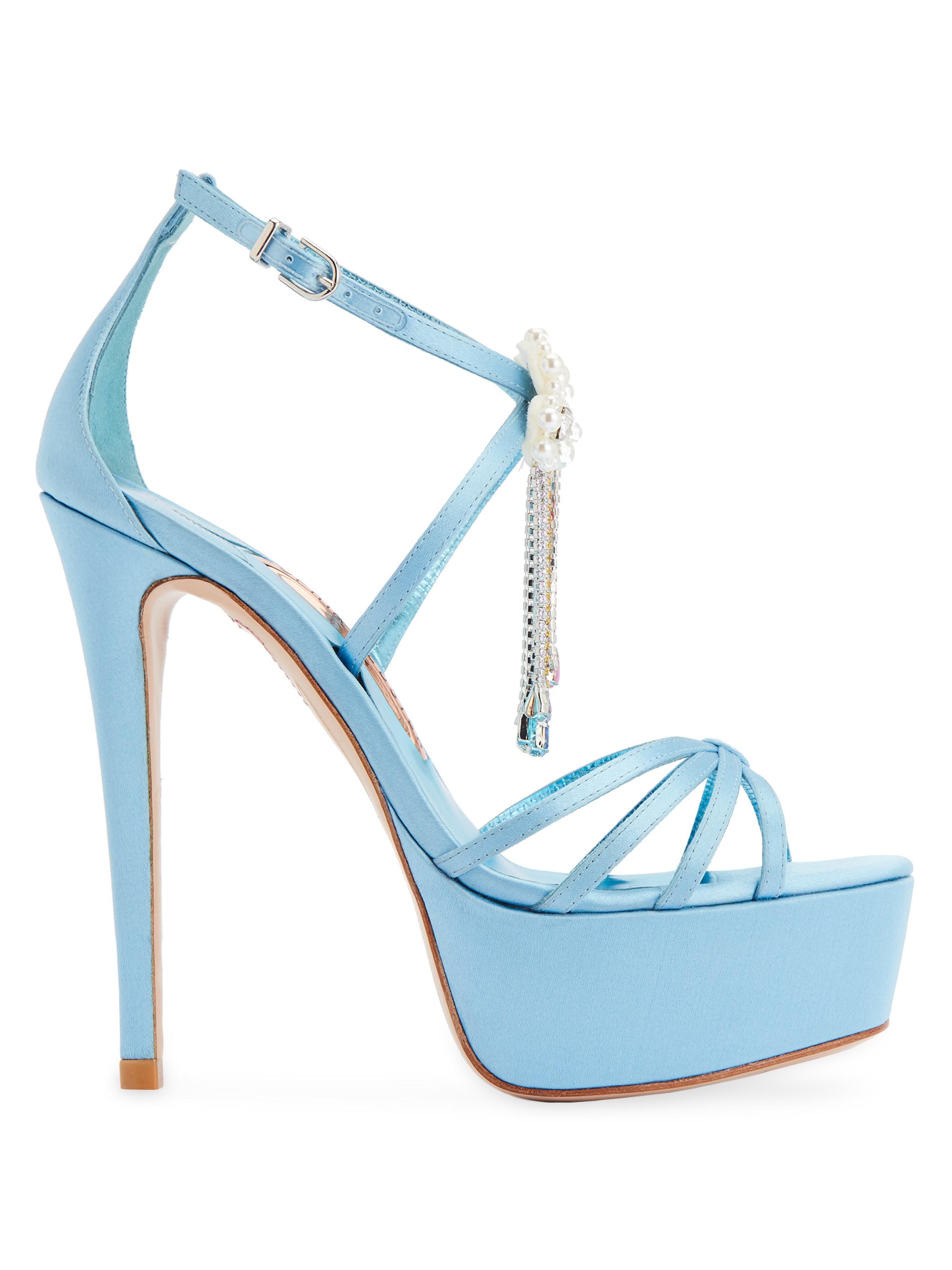 Sophia Webster Women's Celestine 140MM Imitation Pearl & Crystal Satin Platform Sandals - Sky Blue