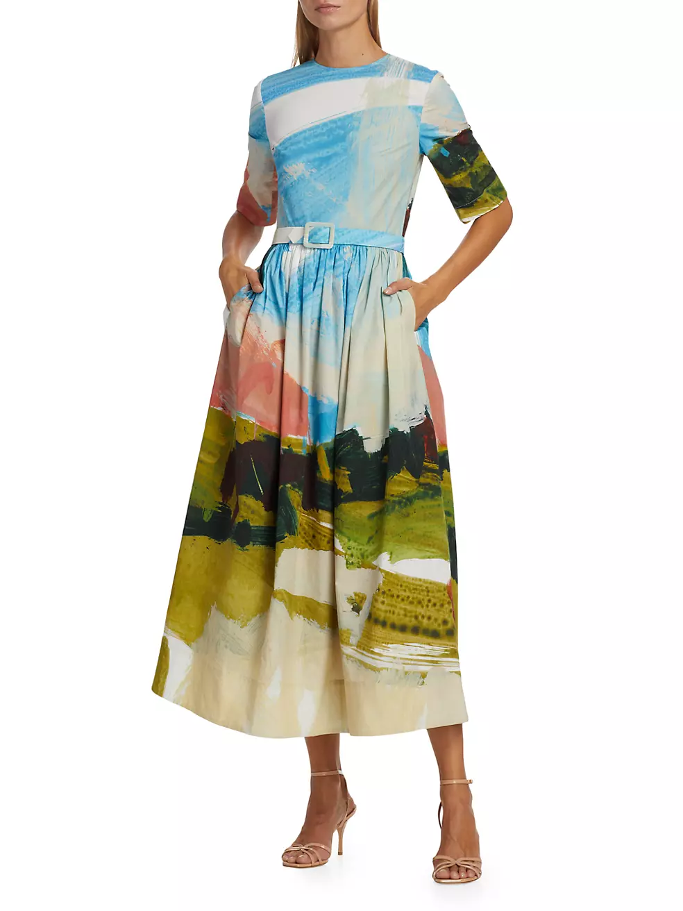 Shop Oscar de la Renta Abstract Landscape Print Midi-Dress