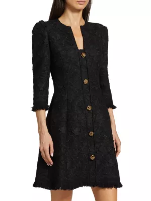 Shop Oscar de la Renta Gardenia Embroidered Tweed Dress | Saks Fifth Avenue