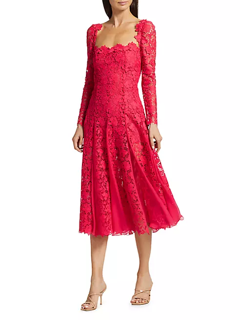 Shop Oscar de la Renta Gardenia Lace Midi-Dress | Saks Fifth Avenue