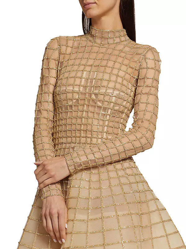 Shop Oscar de la Renta Crystal Grid Cocktail Dress