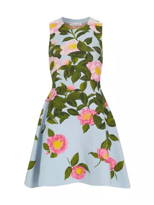 Shop Oscar de la Renta Camellia Jacquard Fit u0026 Flare Dress | Saks Fifth  Avenue