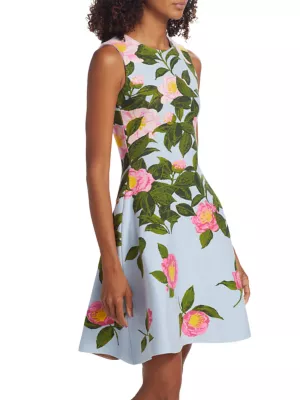 Shop Oscar de la Renta Camellia Jacquard Fit u0026 Flare Dress | Saks Fifth  Avenue