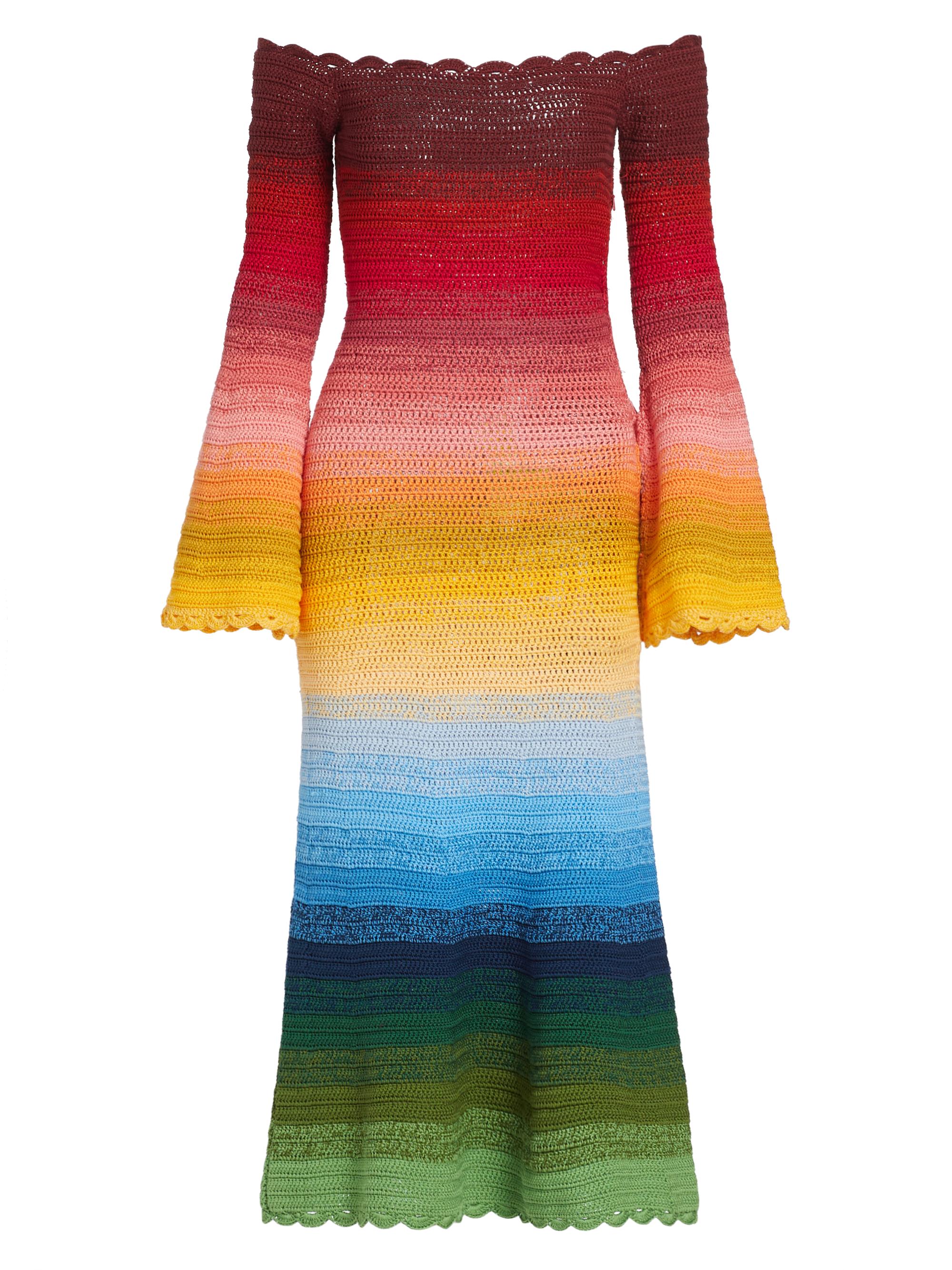 Oscar de la Renta Women's Ombré Crochet Midi-Dress - Rainbow