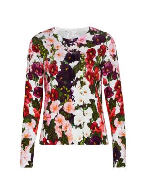 Oscar de la Renta floral-embroidered fine-knit cardigan - Pink