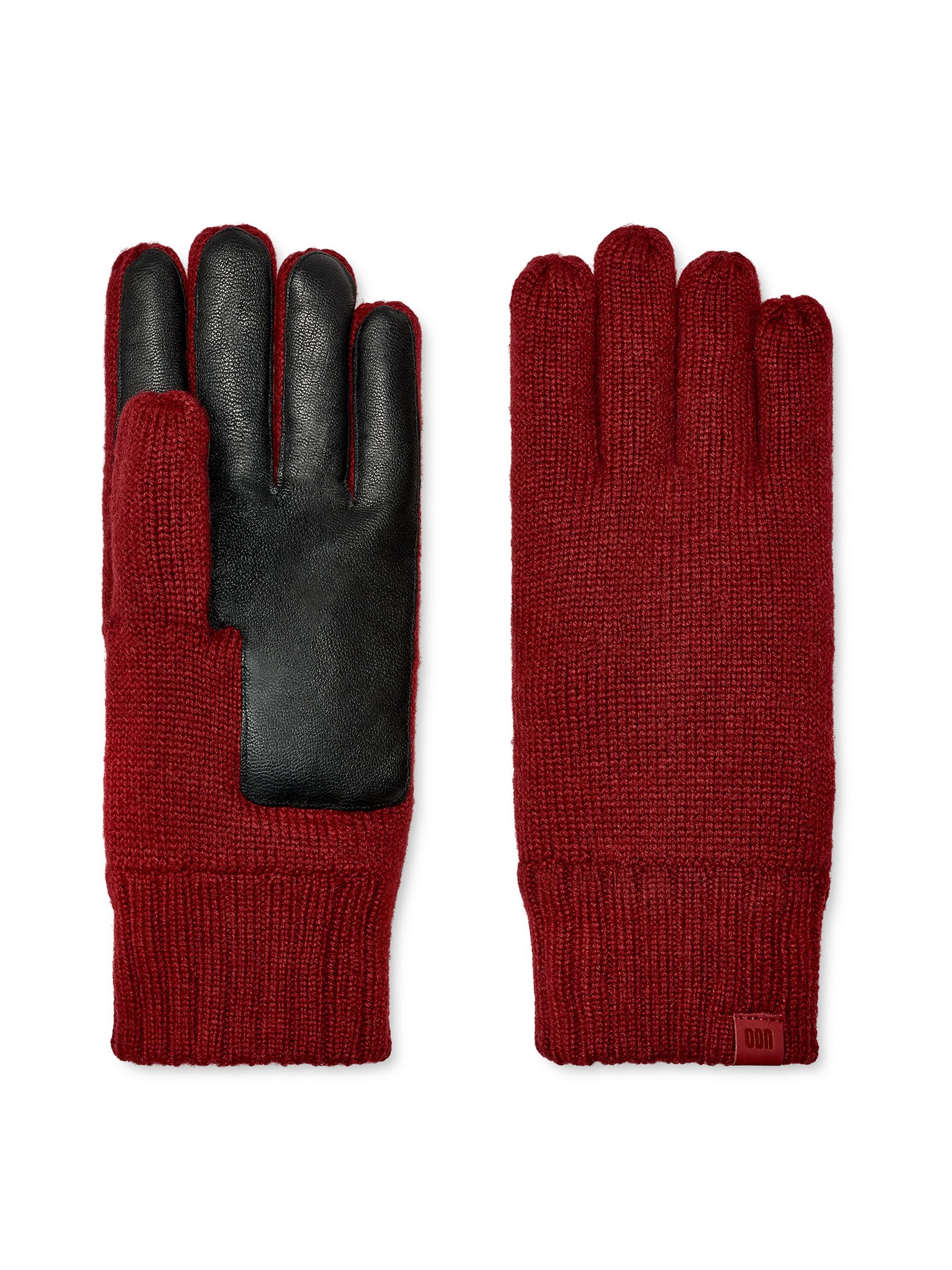 UGG Men's Unisex Knit Leather-Palm Gloves - Dark Cherry