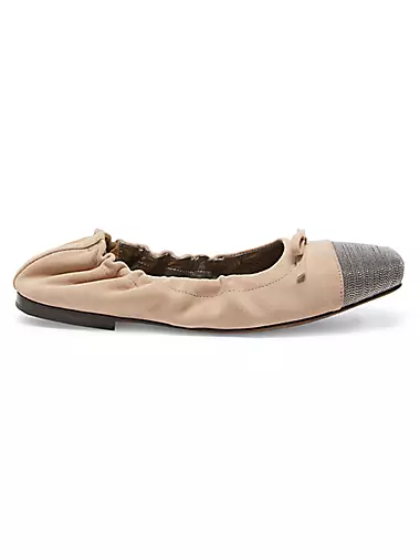 Monili-Embroidered Suede Ballet Flats