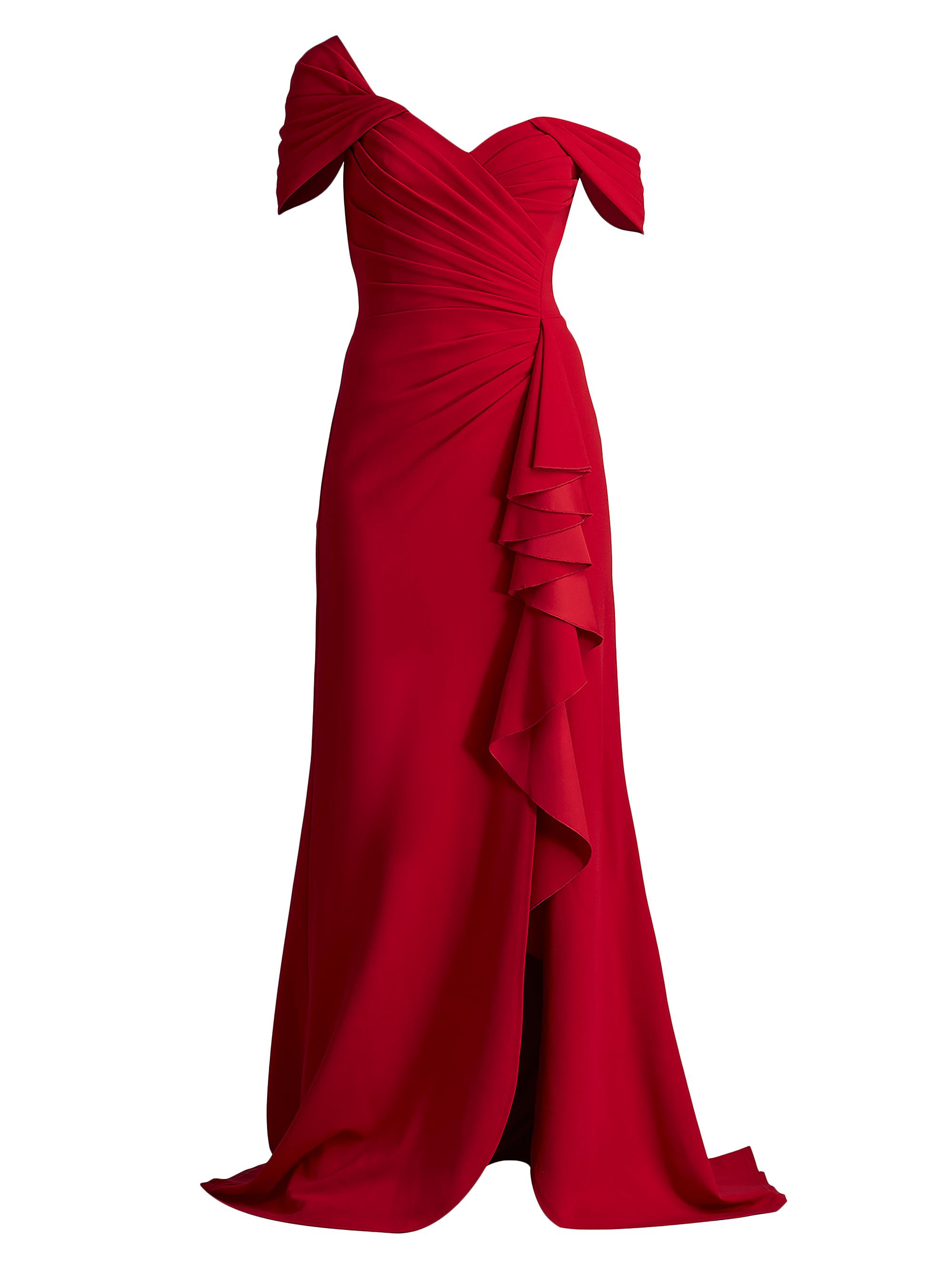 Tadashi Shoji One-Shoulder V-Neck Crepe Gown | Saks Fifth Avenue