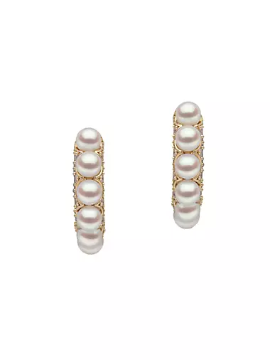 Eclipse 18K Yellow Gold, Akoya Pearl & 0.225 TCW Diamond Hoop Earrings