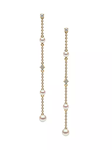 Trend 18K Yellow Gold, Freshwater Pearl & 0.107 TCW Diamond Chain Earrings