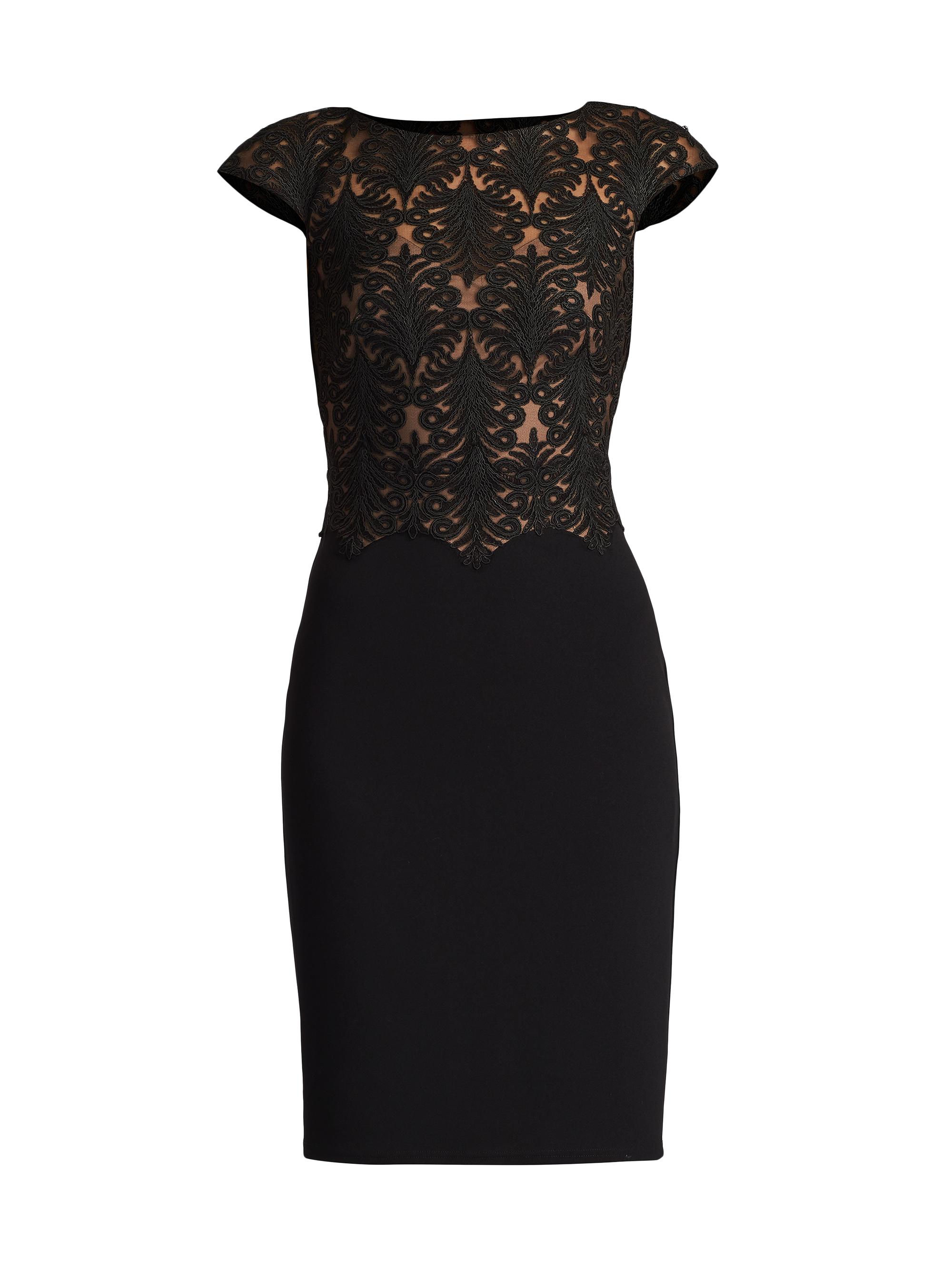 Tadashi Shoji Women's Corded Lace & Crepe Cap-Sleeve Cocktail Dress - Black