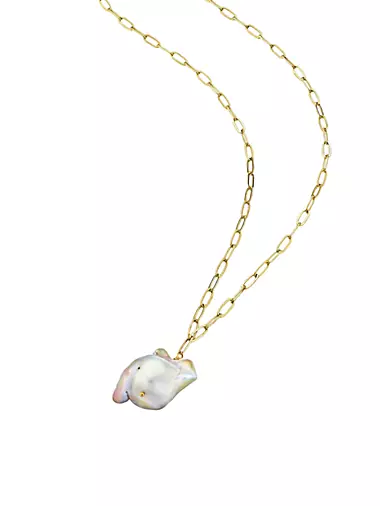 Organic Gems Gold-Plate & Baroque Pearl Chain Necklace