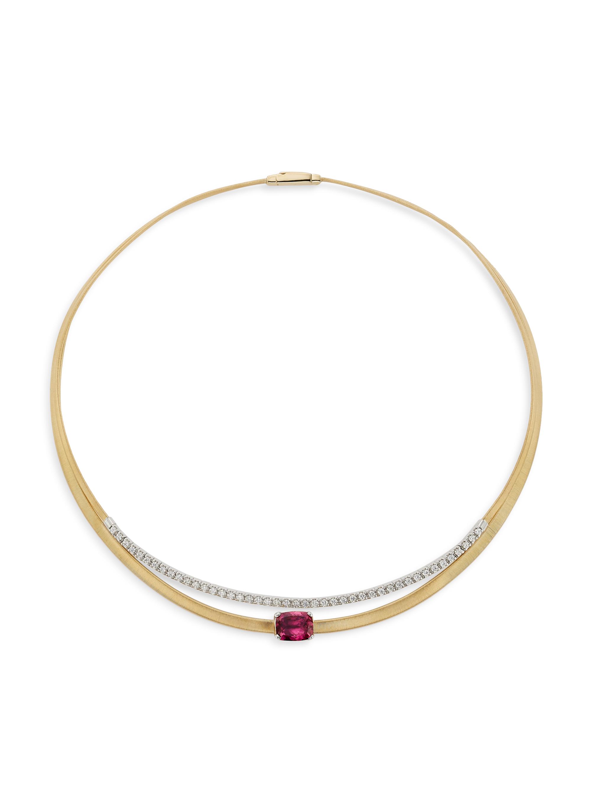 Marco Bicego Women's Masai Two-Tone 18K Gold, 1.32 TCW Diamond & Pink Tourmaline Tennis Collar Necklace - Gold