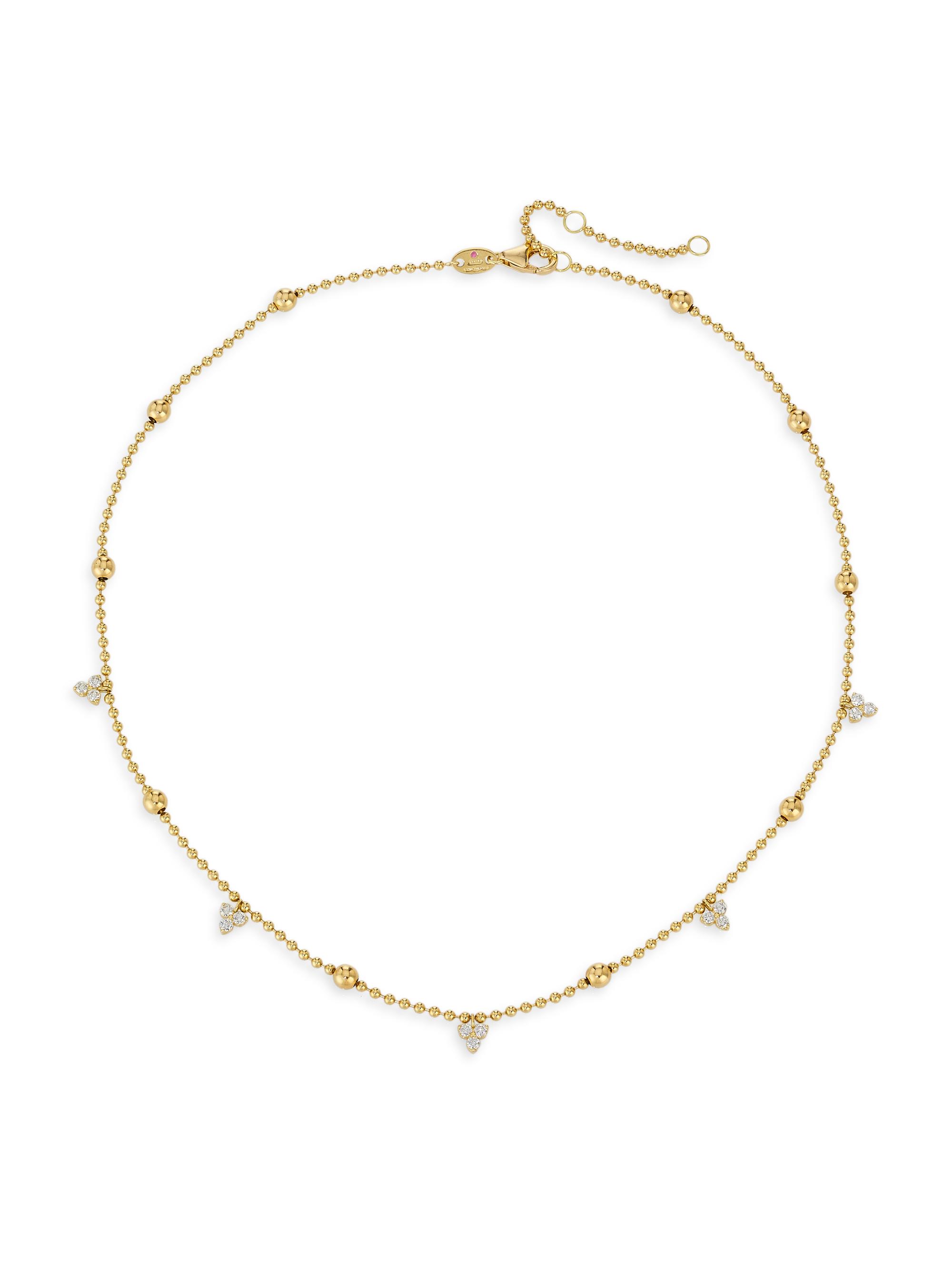 Roberto Coin Women's Love By The Yard 18K Yellow Gold & 0.49 TCW Diamond Beaded Station Necklace - Yellow Gold