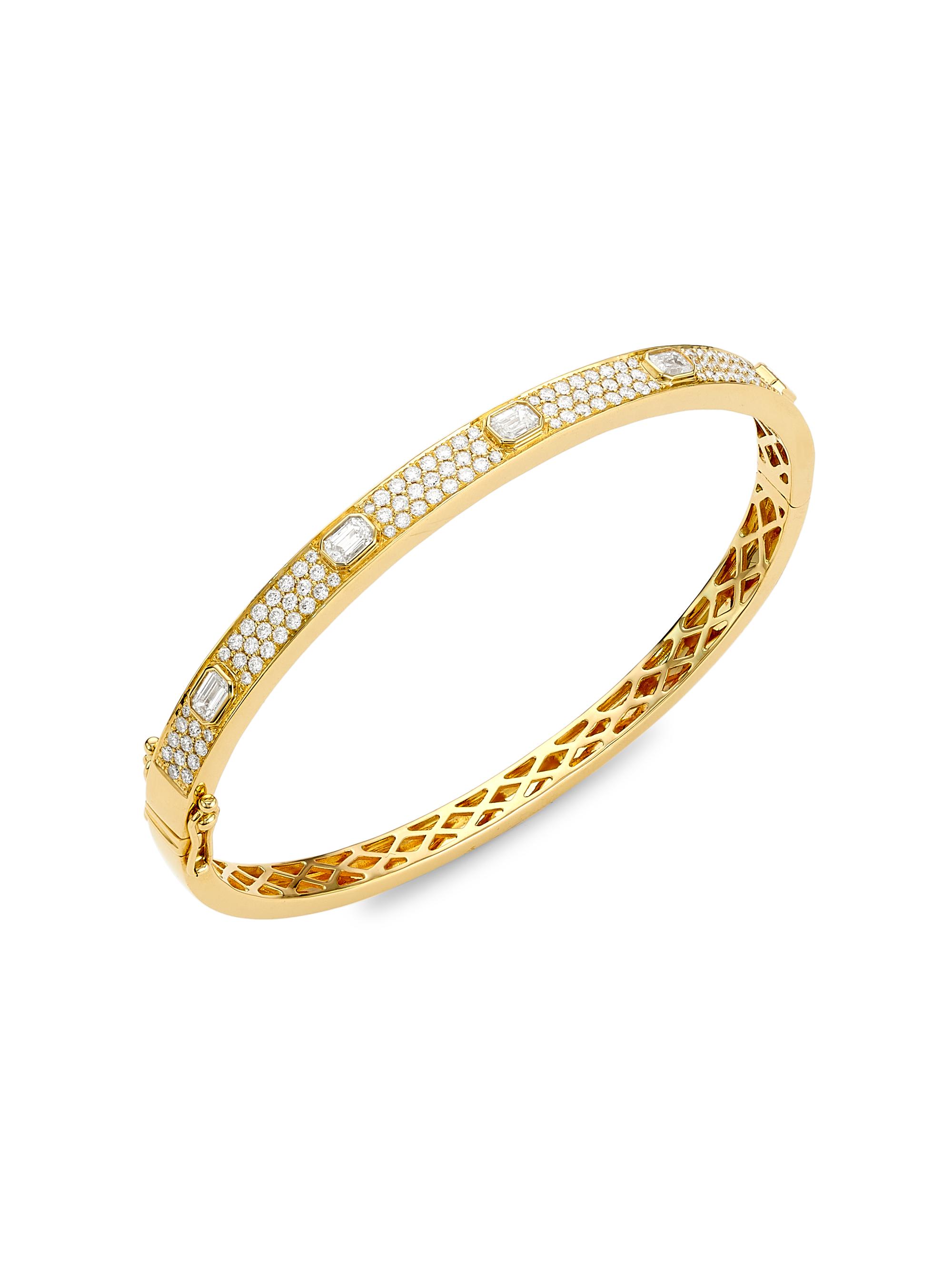 Saks Fifth Avenue Collection Women's 14K Yellow Gold & 1.80 TCW Diamond Hinged Bangle - Yellow Gold