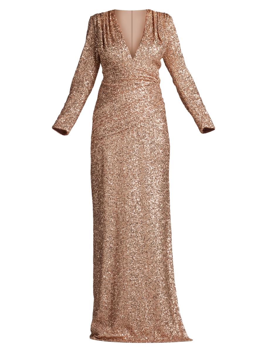 Sho by Tadashi Shoji Long Sleeve Sequined V-Neck Gown | Saks Fifth