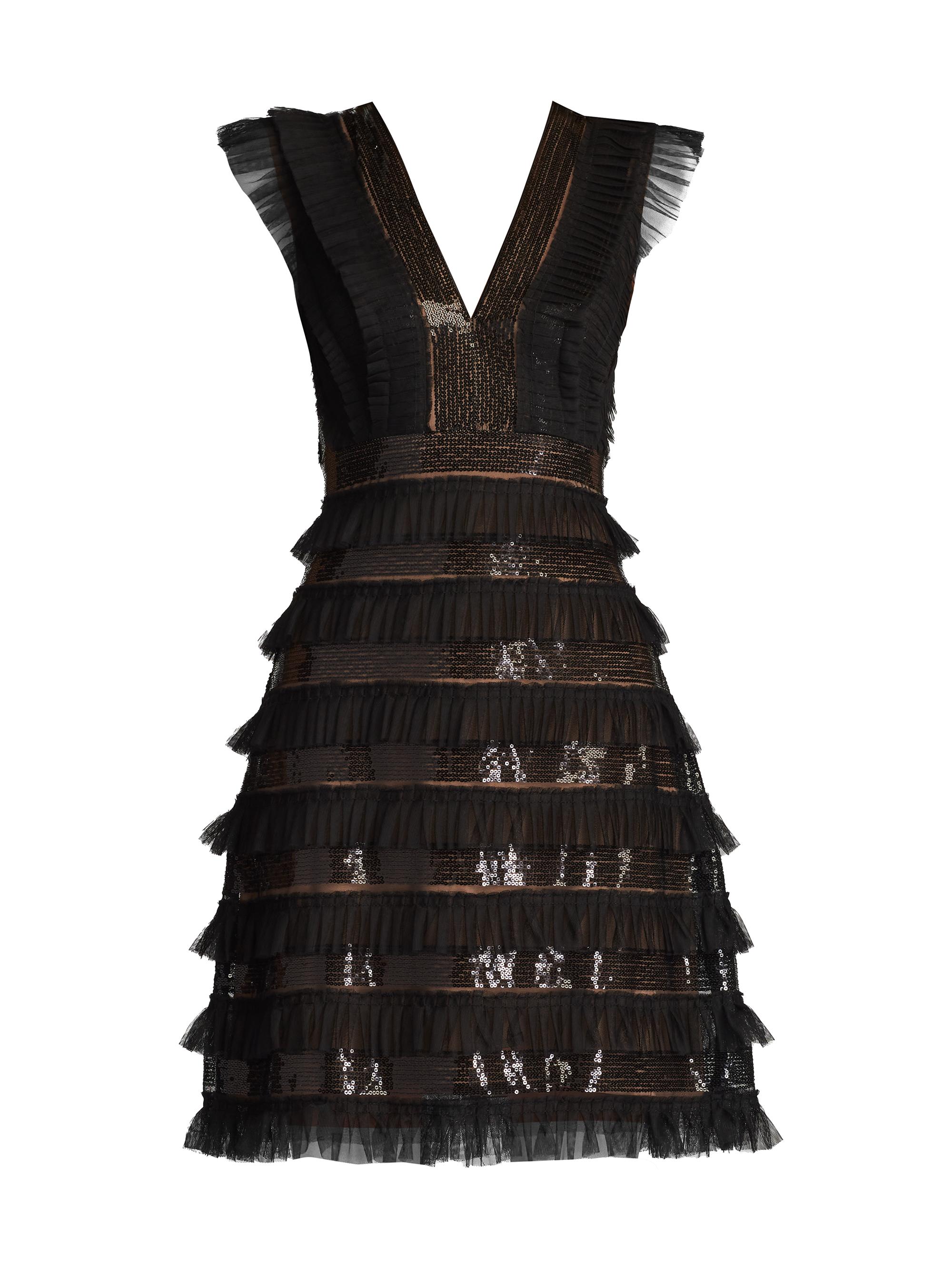 Sho by Tadashi Shoji Women's Ruffle V-Neck Minidress - Black