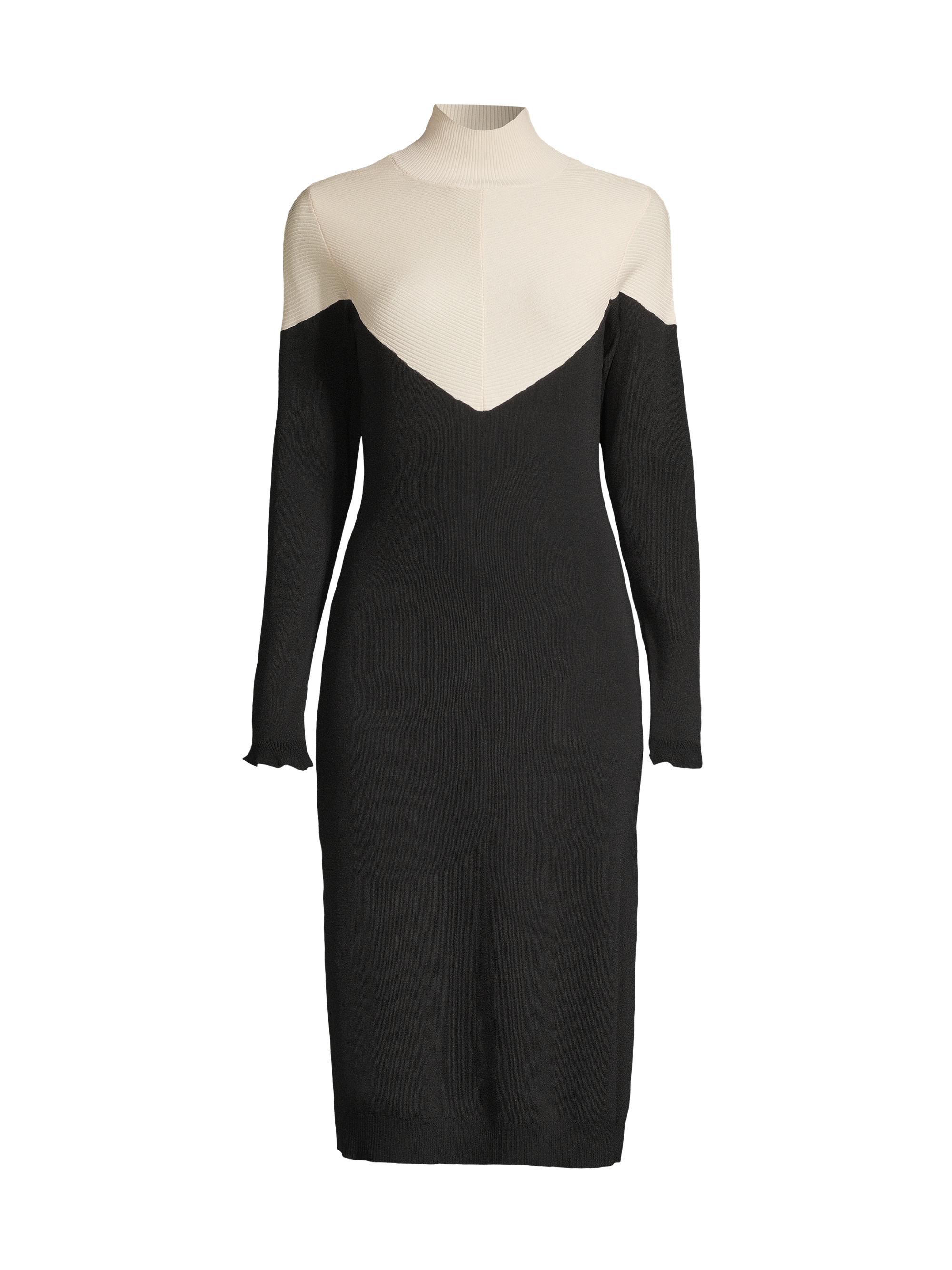 Undra Celeste Women's Colorblocked Mock Turtleneck Midi-Dress - Black Cream