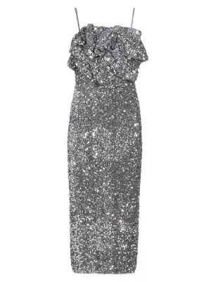 Shop Badgley Mischka Sequined Floral Appliqué Sheath Midi-Dress | Saks  Fifth Avenue