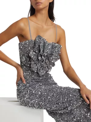 Shop Badgley Mischka Sequined Floral Appliqué Sheath Midi-Dress | Saks  Fifth Avenue