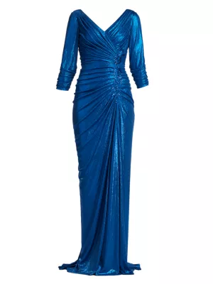 Shop Tadashi Shoji Metallic Pleated Jersey Gown | Saks Fifth Avenue