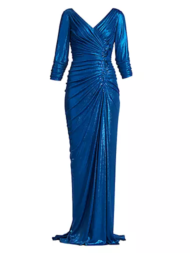 Metallic Pleated Jersey Gown