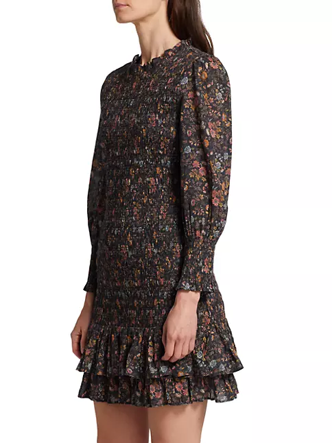 Shop Veronica Beard Farha Floral Smocked Minidress | Saks Fifth Avenue