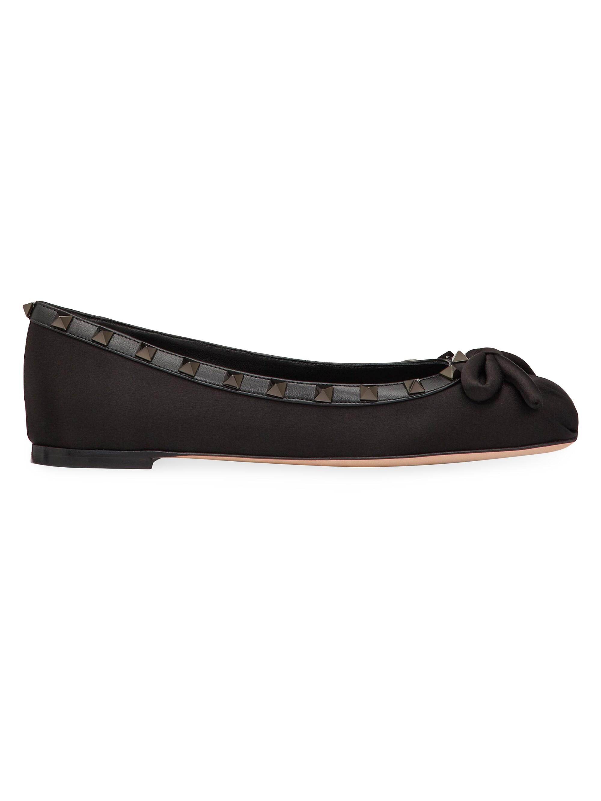 Valentino Garavani Women's Rockstud Satin Ballerinas With Tone-On-Tone Studs - Black