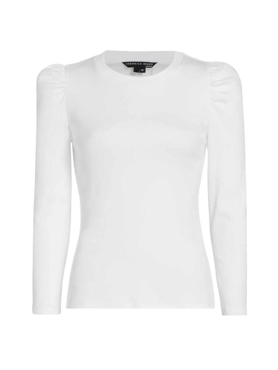 【Veronica Beard】 Puff-sleeveコットンブレンドトップ Veronica Beard Jean Women's Coralee Top, White, XS at Amazon