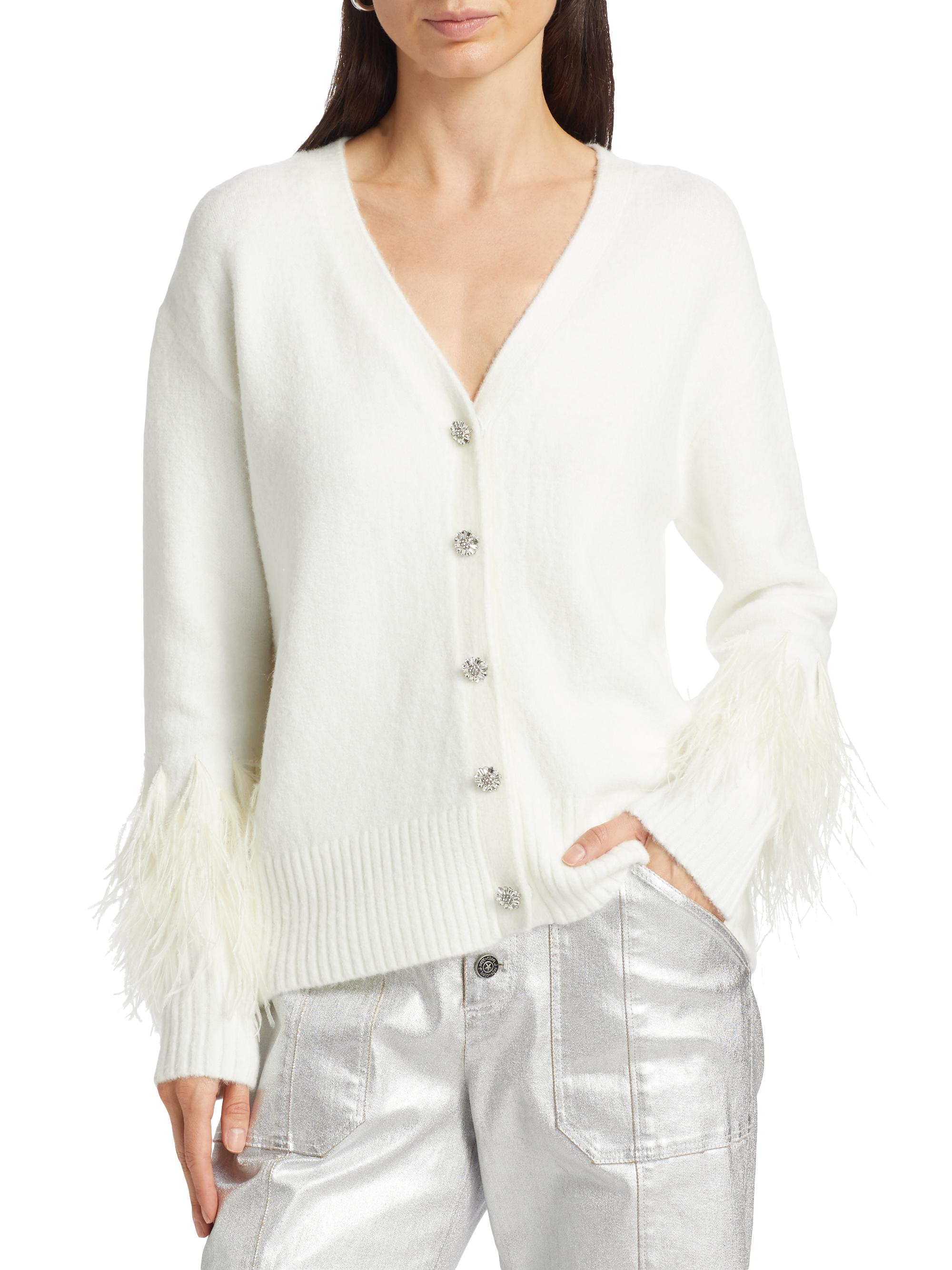 Cinq à Sept Briana Feather-Trim Knit Cardigan | Saks Fifth Avenue