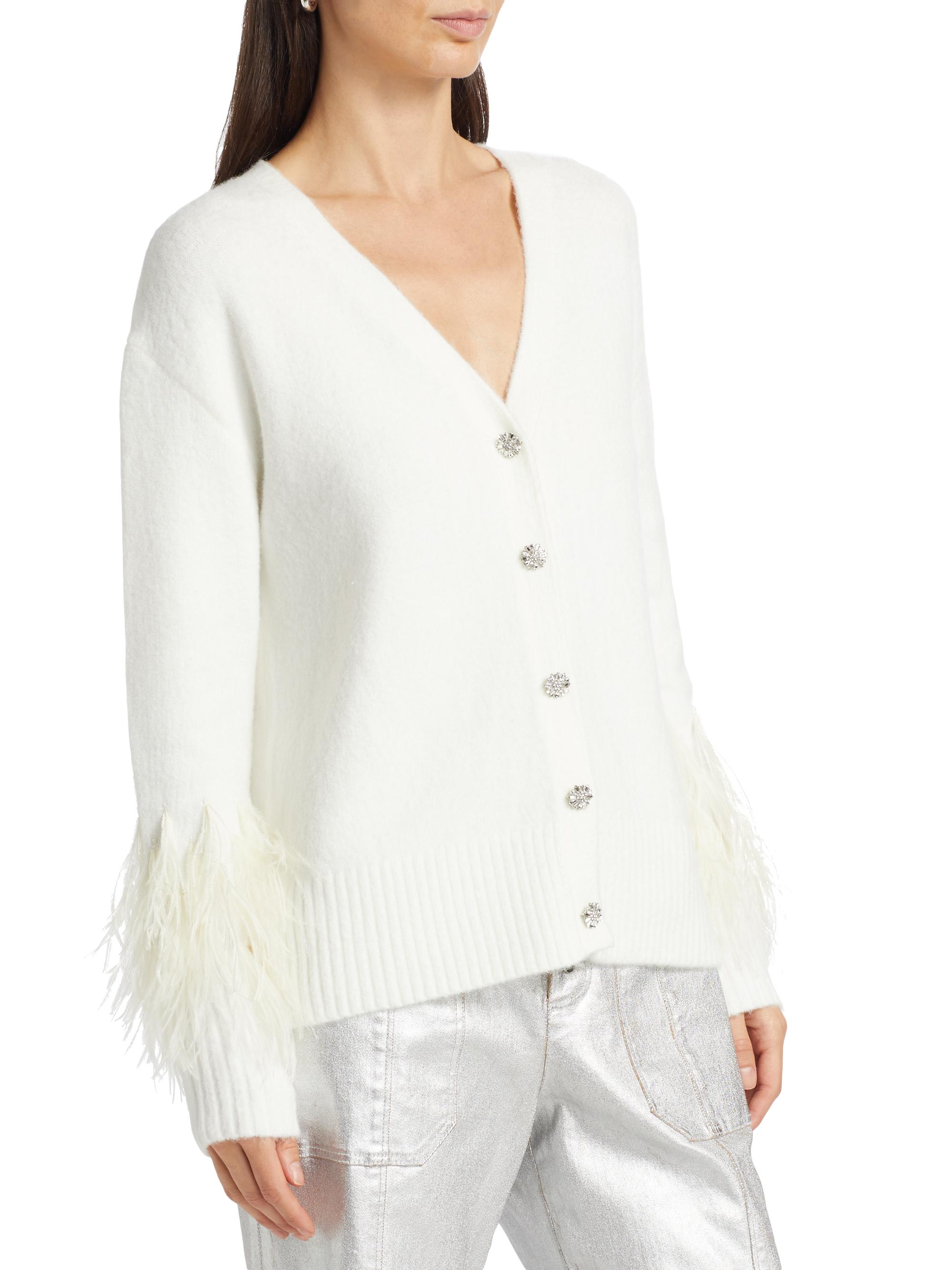Cinq à Sept Briana Feather-Trim Knit Cardigan | Saks Fifth