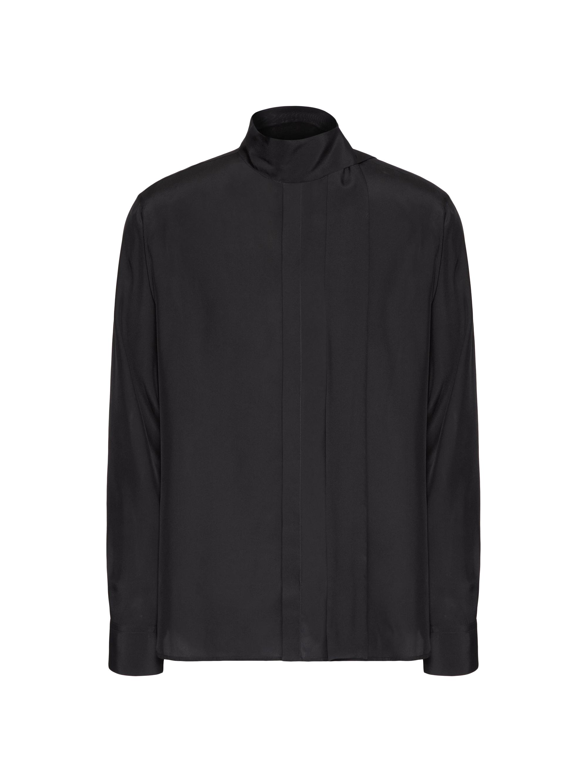 Valentino Garavani Men's Silk Shirt with Scarf Detail at Neck - Black